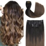 Sindra Extension Clip Capelli Veri Naturali 50cm 120g 6PCS Nero Naturale Shatush Marrone Cioccolato Lisci 100% Veri Remy Capelli Umani Estensioni Clip(clip#1b/4-50cm)