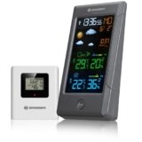Bresser Stazione meteo radio con sensore esterno ClimateTemp NBF, orologio radio DCF, termometro igrometro interno ed esterno, previsioni meteo e display a colori, digitale