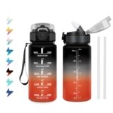 Borraccia Bambini 500ml, Bottiglia con Cannuccia, Facile Pulizia, a Prova di Perdite, Riutilizzabile, Bottiglia Acqua Motivazionale con Indicatore del Tempo, per Ufficio, Scuola, Bambini, Gym