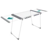 SONGMICS Stendibiancheria Pieghevole, Stendino da Terra, Ali Estensibili, Superficie di Asciugatura 22 m, con Porta Calzini, Bianco Perla e Grigio Tortora LLR522WK01