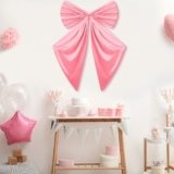 Knitgrip Large Bow Decoration Big Coquette Bow Backdrop for Birthday Party Room Wall Giant Satin Ribbon Tie Extra Large Hanging Decor for Coquette Bachelorette Bridal Supply 26 x 41 Inch(Pink)
