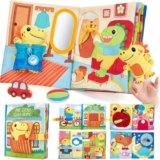 hahaland Libro Montessori 1-3 Anni, Giochi Bambini 1 Anno Libri Morbidi con Dinosauro di Peluche, Busy Book Educativo Regalo Montessori per Bambino 1 2 3 Anni