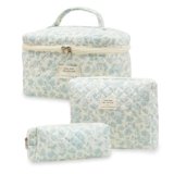 Aucuu Beauty Case, 3 Pezzi Floreale Grande Capacità per Il Trucco, Borsa da Toilette Trapuntata, Beauty Case da Viaggio Cotone Morbido, Beauty Trapuntato Grandei da Toilette Makeup Bag Organizer