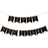 Happy New Years Banner 2026, New Year Eve Decorations Eve Party Supplies Hanging Banner Decor for Photo Props Photography Black Gold