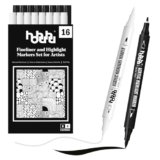 hhhouu Pennarelli Acrilici Bianco e Nero – Set da 16 Pennarelli a Doppia Punta – Per Pietra, Legno, Tela, Vetro, Carta, Pelle, Ceramica, DIY e Disegno HO-D16