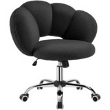 Yaheetech Sedia da Ufficio Scrivania Cameretta Imbottita Senza Braccioli Ergonomica con Ruote Girevole, Schienale Design a Nuvola in Tessuto Bouclé, Altezza Regolabile Nero