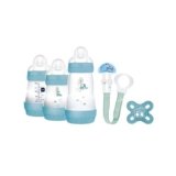 MAM Welcome To The World, Set Regalo con 3 Biberon Easy Start Anticolica, Ciuccio Start Nanò, Clip It! & Cover, con Custodia Portaciuccio, Verde