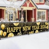 AIBIIN Disco Happy New Year Banner Decorations 2026 New Year Eve Party Decorations Gold Happy New Years Supplies 2026 Hanging Outdoor Gate Decor Fence Banner Indoor Outdoor Wall Decor 118x20inch