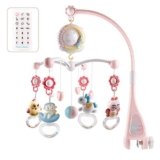 Giostrina Culla Neonati con Telecomando Musicale Proiettore Stelle Sonaglio Girevole a 360° Giostrina Lettino Multifunzione (Rosa)