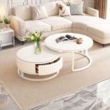 Moderno Tavolino Salotto Bianco Tavolino Da Salotto 50+70cm Rotondo Tavolino Da Divano Set Di 2 Tavolino Da Divano Con Cassetti Tavolini Da Salotto Rock Slab Tavolino Da Caffè Con Gambe In Metallo