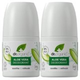 Dr. Organic Aloe Vera Deodorante Roll-On Confezione da 2 x 50 ml – Deodorante senza alluminio, delicato sulla pelle, protezione a lunga durata, naturale e vegano