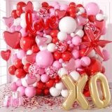 Valentines Day Balloon Set, 145Pcs Red Pink White Gold Valentines Balloons with Love Heart Foil Balloons for Valentines Day Decoration Party Supplies