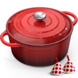 Pentola in Ghisa Smaltata – 26cm Pentole Olandese con Coperchio Casseruola Dutch Oven, Topbooc Rotonda Cocotte Padella Compatibile Induzione, Gas, Forno, per Pane, Stufati, Zuppe, 5L