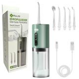 Irrigatore Orale Professionale Senza Fili per Casa e Viaggio – Idropulsore Dentale Portatile ad Acqua Ricaricabile Impermeabile IPX7 con 5 Ugelli Intercambiabili – Verde
