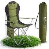 Juskys Sedia da Campeggio Lido Pieghevole – Con Portabevande, Tasca Laterale e Borsa – Sedia Imbottita con Braccioli e Schienale – Verde