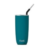 S’well Stainless Steel Tumbler with Straw and Slide-Open Lid, 24oz, Peacock Blue, Triple Layered Vacuum Insulated Containers Keeps Drinks Cold for 18 Hours and Hot for 5, BPA Free