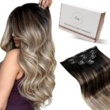 Hetto Extension Capelli Veri Clip 50cm 120g 7pcs Extension Capelli Clip Balayage Nero a Marrone Chiaro con Biondo Scuro Remy Lisci Estensioni Dei Capelli Umani Reali Fascia Unica Invisibile #1b/8/22