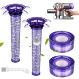 Gykutix Filtro per Dyson V8, Absolute, Motorhead, Ricambi Accessori per Dyson V8, 2 Pre-Filtri + 2 Filtri Hepa Post + 1 Spazzola, 965661-05、967478-05