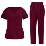 Divisa Infermiere Donna Divisa Sanitaria Set con Casacca e Pantalone Sanitaria Uniformi Infermiera Ospedaliere con Cordoncino Camice Medico Donna Set Uniforme Maglia Frontale & Pantaloni, S-XXL