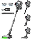 VersLife S7PRO Aspirapolvere senza fili, 500W/40KPA Scopa Elettrica, fino a 45 minuti di autonomia, display LED e luci frontali verdi, aspirapolvere autoportante per pavimenti duri, tappeti