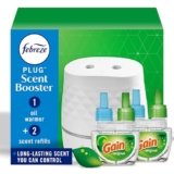 Febreze Plug Scent Booster Starter Kit, Oil Diffuser, Air Freshener Plug in, Giftable for Holidays, Continuous Scent Device + 2 Gain Original Refills