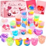 Valentine’s Day Gifts for Kids-24 Sets of Slime and 9 Valentine Card, Class Valentine Gifts, Kids Valentines Gifts for School, Slime Party Favors with Gift Cards, Valentine Gifts for Kids