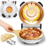NutriChef Electric Pizza Oven – Table Top Appliance Ø30 cm with Thermostat & Thermometer – Cooking Window – Heats up to 425°C – Non-Stick Stone Easy Clean – White