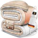 KESSER Sherpa – Coperta elettrica in pile su entrambi i lati, con timer, spegnimento automatico, 9 livelli di temperatura, lavabile fino a 40 °C, display digitale, beige, 200