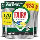 Fairy Platinum Detersivo Pastiglie Lavastoviglie Brillantante, 170 Capsule Lavastoviglie, Limone, Con Sistema Di Prelavaggio Integrato, Efficace Nelle Sfide Difficili Contro Lo Sporco