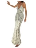 Verdusa Women’s 3D Floral Polka Dots Maxi Dress Vintage Criss Cross Fishtail Cami Dresses Black and White X-Small