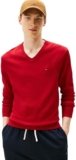 Tommy Hilfiger Uomo Pullover Essential Cotton Scollo a V, Rosso (Medium Red), XS