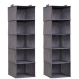 Lifewit Organizer Armadio da Appendere con 5 Ripiani e 2 Ganci Robusti, Ripiani per Armadio Interno, Organizzatore Pieghevole, Contenitori per Vestiti, 102 cm (H), Grigio, Set di 2