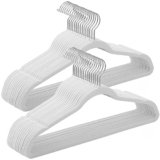 SONGMICS Grucce Appendiabiti in Velluto, 30 Pezzi, Salvaspazio e Antiscivolo, Gancio Girevole a 360°, Spesso 0,6 cm, Largo 41,5 cm, Cappotti Pantaloni, Bianco Nuvola e Argento CRF026W02
