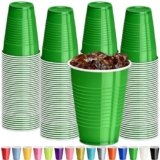 DecorRack Dark Green Plastic Cups, 12 oz Disposable Cups, Reusable Party Supplies (120 Count)