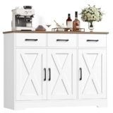 HOCSOK Credenza, Mobile Cucina con 3 Cassetti e 3 Armadi，Buffet Mobile Moderno, Credenza Soggiorno, Mobile per Cucina Ingresso Foyer, Sala da Pranzo, Bianco +Marrone