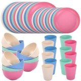 LIYH 48 Pcs Wheat Straw Dinnerware Plates and Bowls Set Dishwasher Safe Unbreakable Light Weight Plates Service for 12 Reusable Dinnerware Set Multicolor Set Dish Set