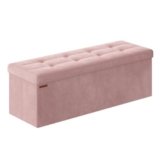 SONGMICS Cassapanca, Pouf Contenitore, Poggiapiedi Pieghevole da 38 x 110 x 38 cm, Ottomano, Regge fino a 300 kg, per Soggiorno, Camera da Letto, Entrata, Rosa Pastello LSF277R01