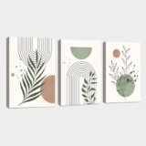 3Pcs Quadri Moderni Verde Salvia Boho Stampa su Tela Con Cornice, Astratto Nordic Verde Pianta Foglia Quadro Pittura su tela Poster da Parete Decorazione Murale Soggiorno Camera da Letto 40x60cmx3