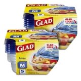 Glad GladWare Entrée Food Storage Containers, Medium Square – Meal Container Holds up to 25 Ounces of Food – Lock Tight Seal, 5 Count – 2 Pack