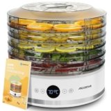 Aigostar Essiccatore Alimenti, Display LED, 5 Vassoii Senza BPA, Timer 48H, Essiccatore con Funzione “Ventola” & Temperatura Regolabile 35-70°C, Silenzioso, 380W, Include Libro di Ricette