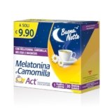 Melatonina e Camomilla Act, Integratore Alimentare Senza Zuccheri, a Base di Melatonina, Camomilla, Melissa e Magnesio, 1 Confezione da 30 Bustine Solubili