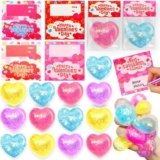 28 Pack Valentines Day Gifts for Kids with Prefilled Heart Glitter Stress Balls Valentines Day Cards for Kids School Stress Relief Squeeze Toys for Boys Girls Valentine Classroom Exchange Party Favors