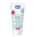 Chicco Dentifricio Bambini alla Fragola Delicato sui Dentini, Bassa Abrasività, con Fluoro e Xilitolo, Senza Conservanti, Contrasta la Formazione delle Carie e Rimuove la Placca – 50 ml, 1+ Anni