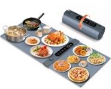 Vassoio Riscaldante Elettrico a 3 Zone Indipendenti 101×43 cm, Vassoio Riscaldante Pieghevole con 17 Livelli di Temperatura Precisi e Timer 1–6H, Tappetino Riscaldante in Silicone per Buffet e Feste