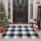AROGAN Small Checkered Entry Rug, 2×3 Jute Rug Front Door Mat, Washable Non Slip Area Rug,Farmhouse Design Neutral Geometric Low Pile Rugs for Floor Carpet Entryway Porch Doorway, Black and White