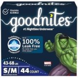 Goodnites Boys’ Nighttime Bedwetting Underwear, Size S/M (43-68 lbs), 44 Ct (2 Packs of 22), Packaging May Vary