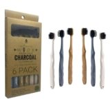 Pursonic Wide Brush Head Charcoal Toothbrush with Eco-Friendly Cedarwood Handle, 6-Pack