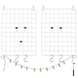 SONGMICS Griglia da Parete, Pannello Griglia, Set di 2 Espositori Foto a Parete, Decorazione in Rete Metallica, Fai da Te, Ganci a S, Mollette, Corda di Canapa, Bianco LPP01W