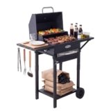 HOMAVO Barbecue a Carbonella, Barbecue con Coperchio, Superficie Cottura: 45×32 cm, Vassoio Carbone Regolabile in Altezza, Tavolino Laterale