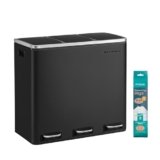 SONGMICS Cestino da Cucina, Pattumiera per Raccolta Differenziata 3 x 18L, 3 Scomparti per Riciclaggio, Coperchi a Chiusura Morbida, Pedali, Acciaio, Nero Inchiostro LTB54BK